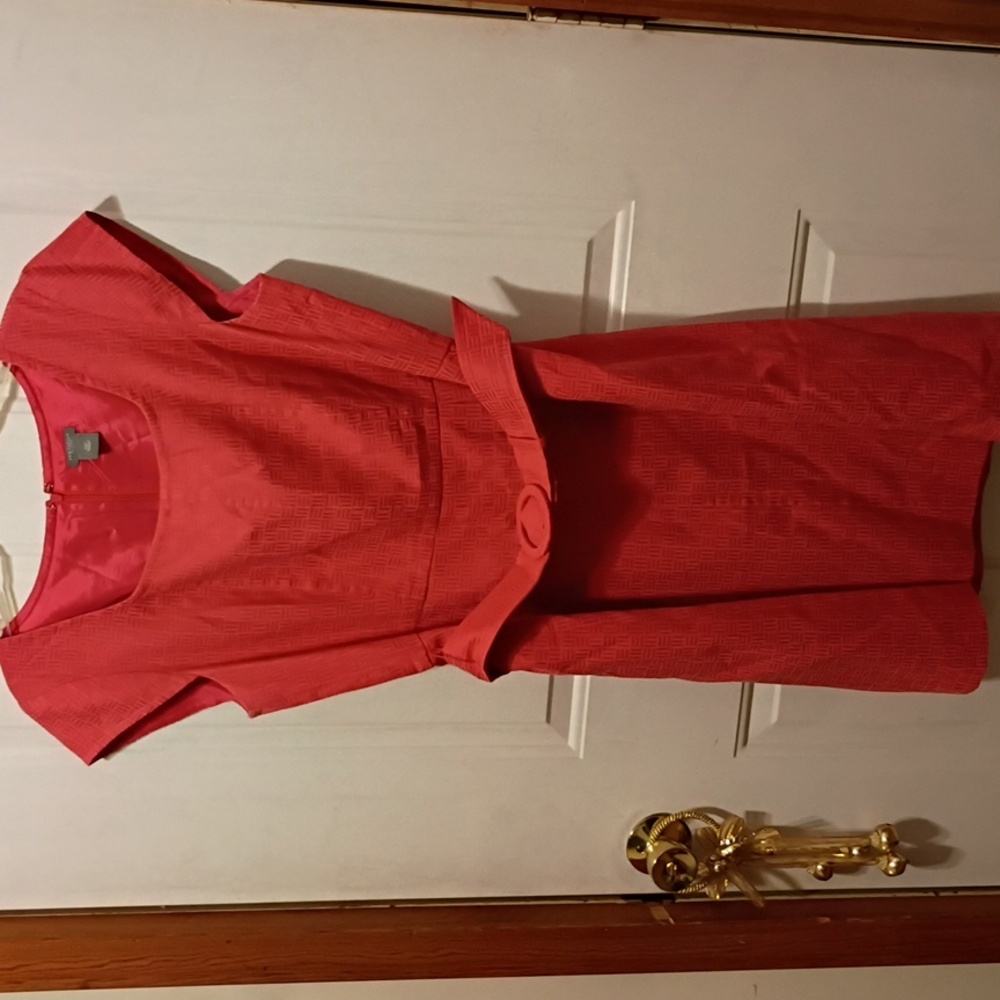Ann Taylor Capped Sleeve Matching Belt Lined Modified Square Neck Office Dress